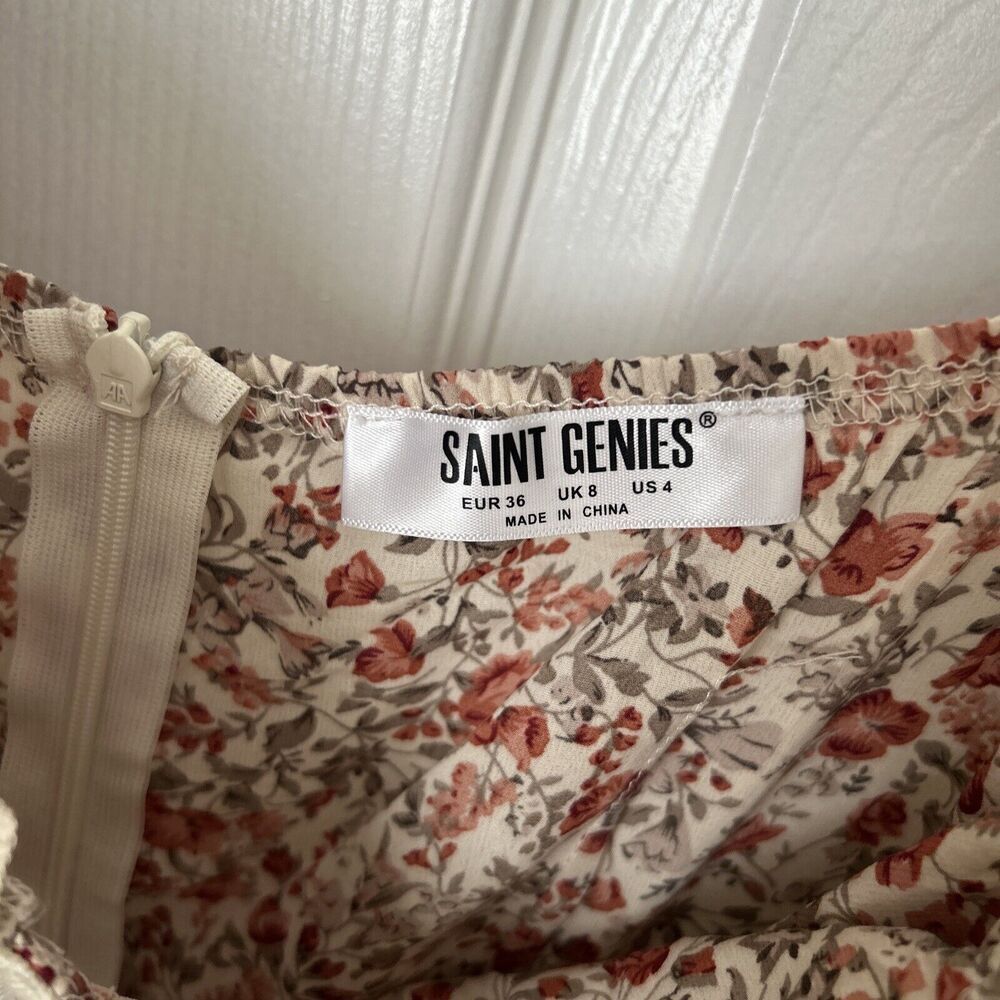 Romantic Cottagecore ASOS SAINT GENIES HOOK & EYE FLORAL ROSE MINI DRESS SIZE 4 - Picture 4 of 16